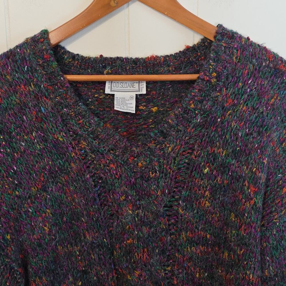Vintage 80s D.D. Sloane Multicolor Speckled Green Wool Blend Women's Sweater M